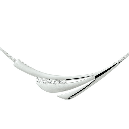 collier tussenstuk zirkonia 42 + 3 cm zilver wit