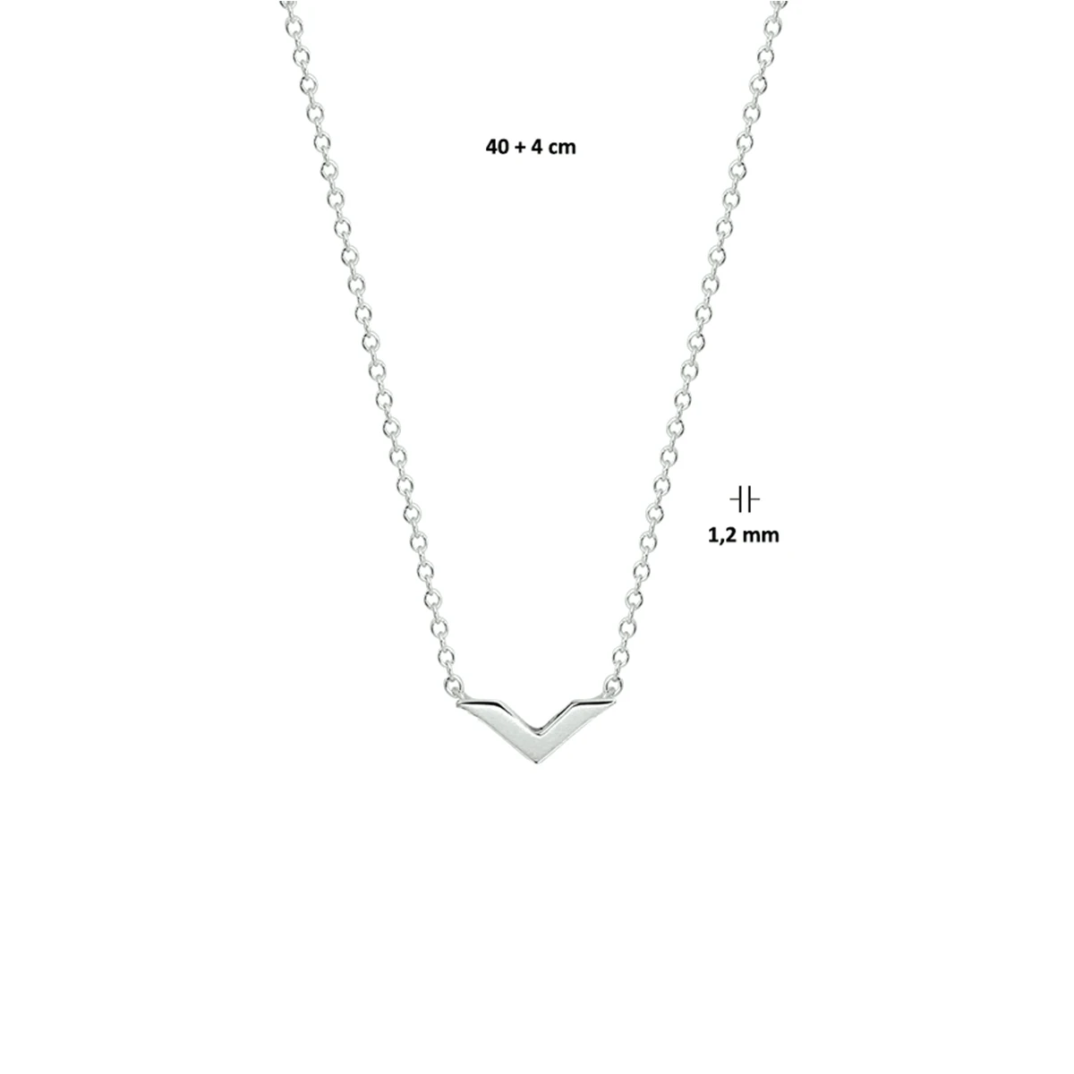 collier v 40 + 4 cm zilver gerhodineerd