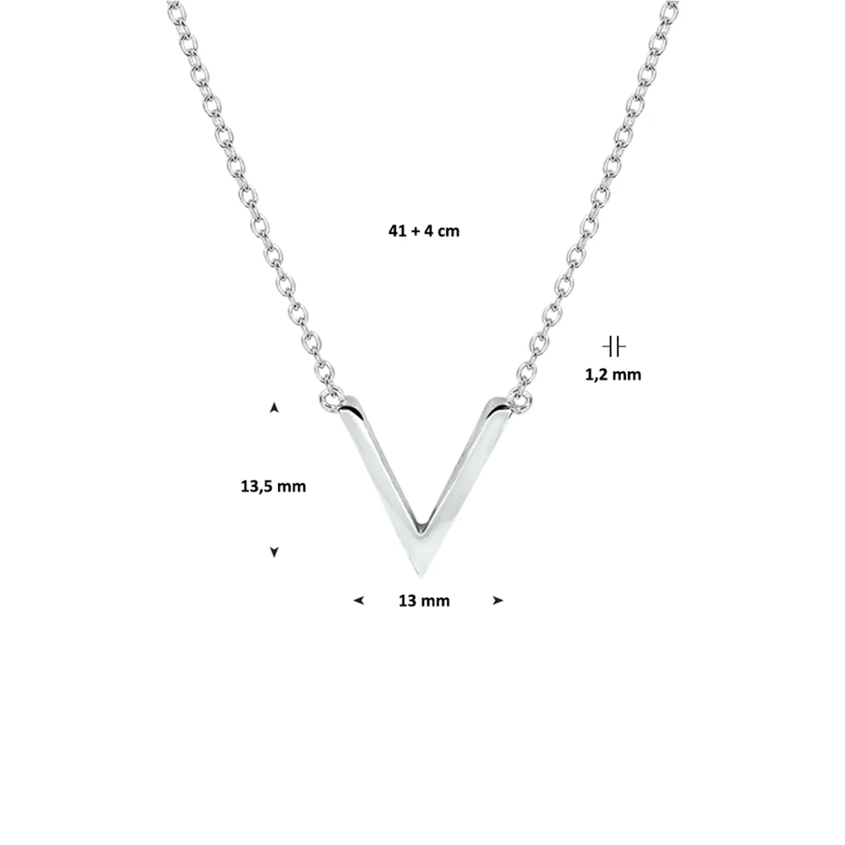 collier v 41 + 4 cm zilver gerhodineerd