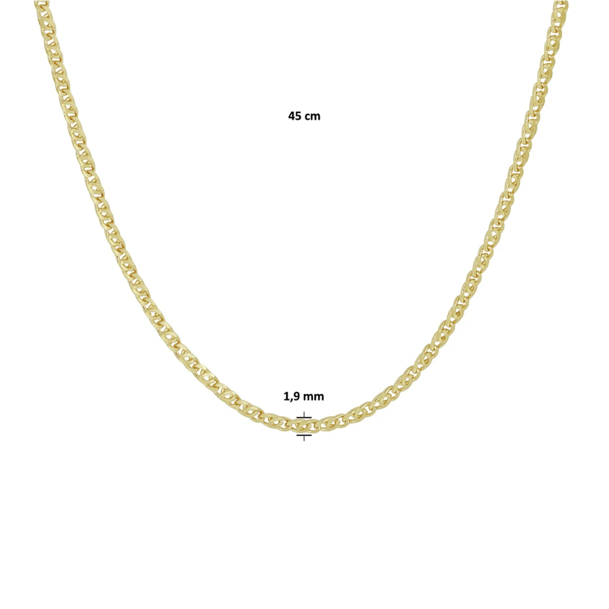 collier valkenoog 1,9 mm 45 cm 14K geelgoud