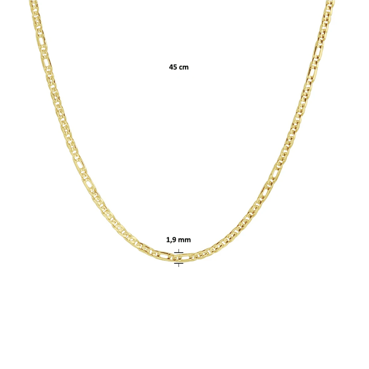 collier valkenoog 1,9 mm 45 cm 14K geelgoud