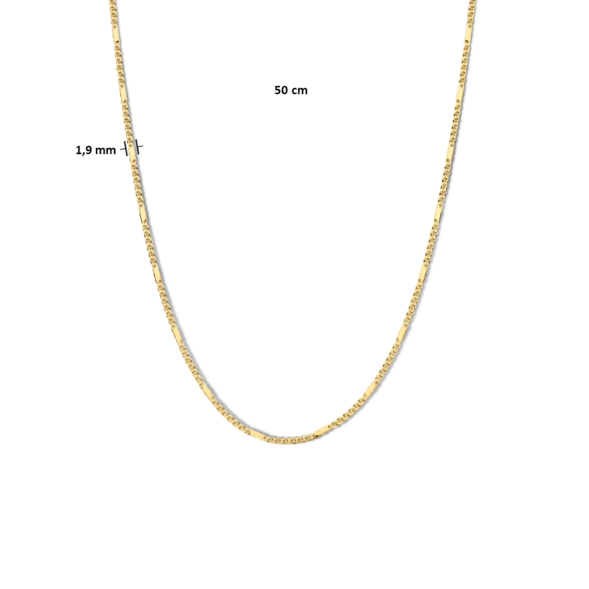 collier valkenoog met tussenstuk 1,9 mm 14K geelgoud