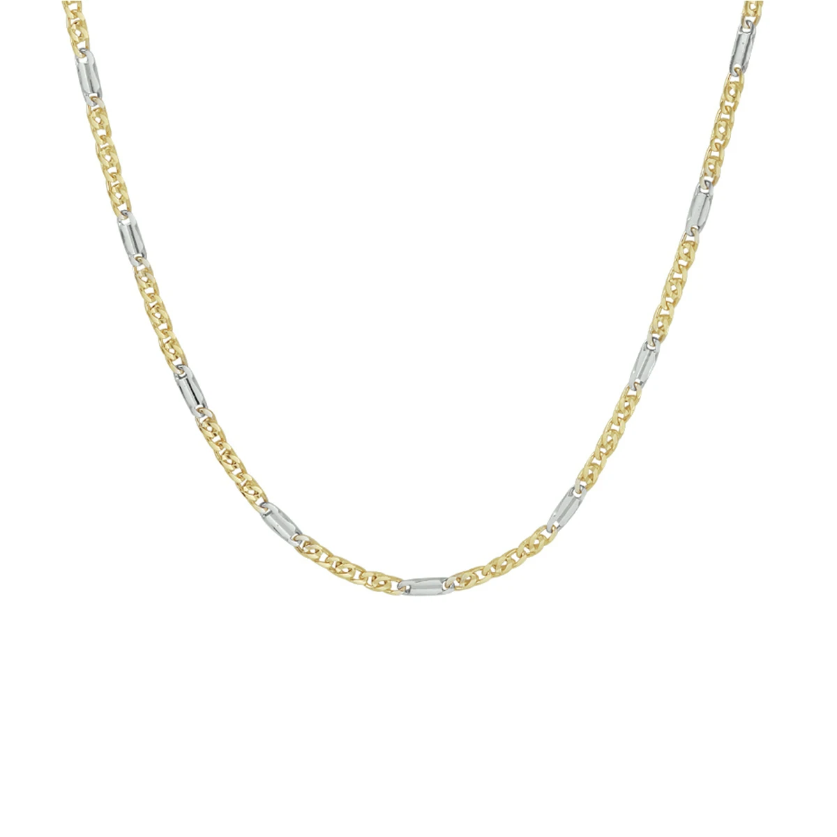 collier valkenoog met tussenstuk 1,9 mm 45 cm 14K bicolor goud geel/wit