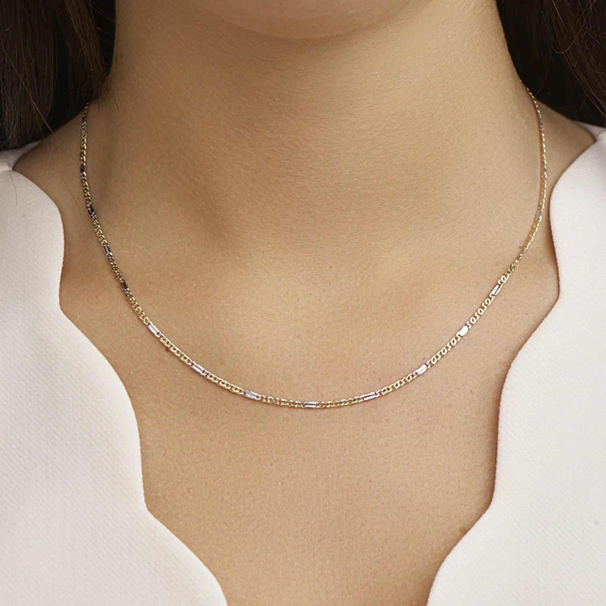 collier valkenoog met tussenstuk 1,9 mm 45 cm 14K bicolor goud geel/wit