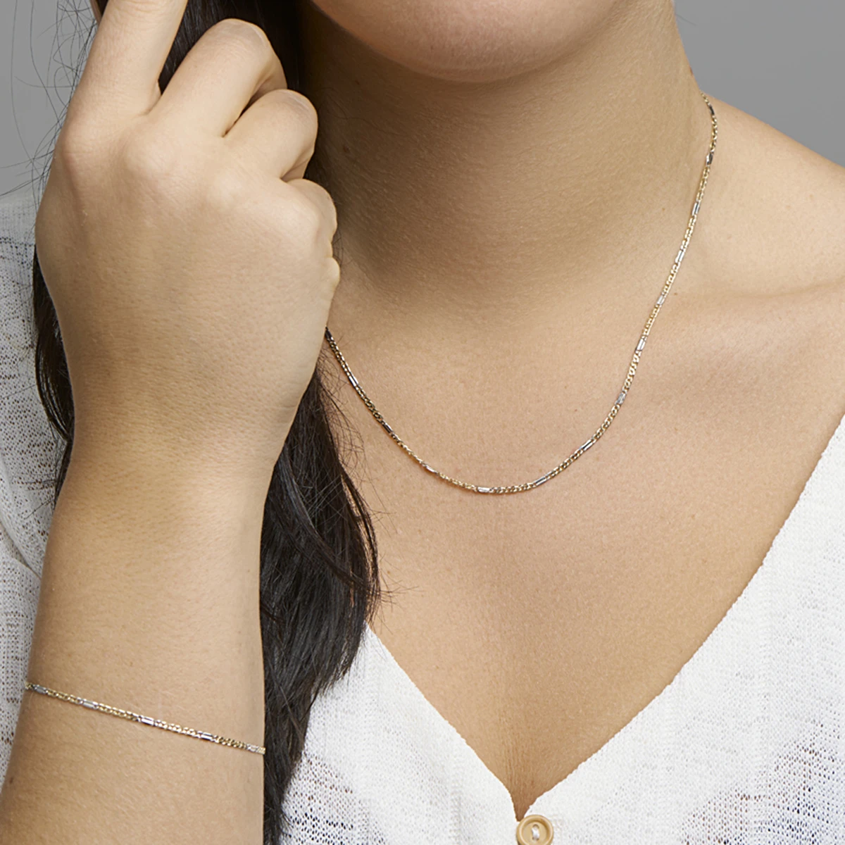collier valkenoog met tussenstuk 1,9 mm 45 cm 14K bicolor goud geel/wit