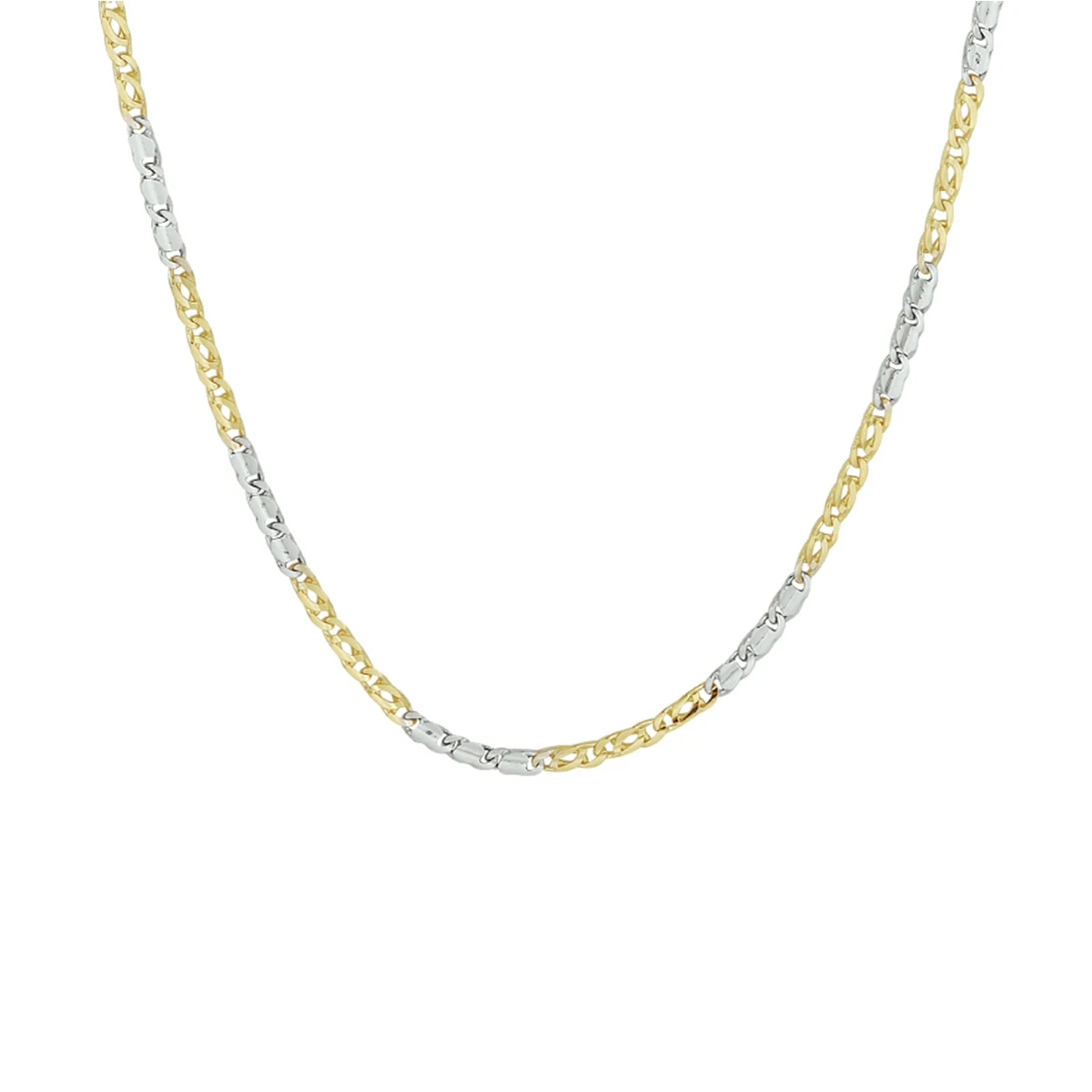 collier valkenoog met tussenstuk 2,1 mm 45 cm 14K bicolor goud geel/wit