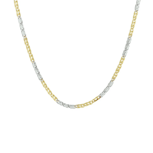 collier valkenoog met tussenstuk 2,1 mm 45 cm 14K bicolor goud geel/wit