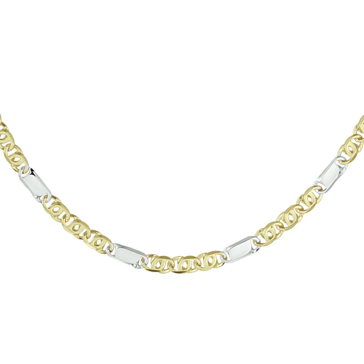 collier valkenoog met tussenstuk 3,7 mm 50 cm 14K bicolor goud geel/wit
