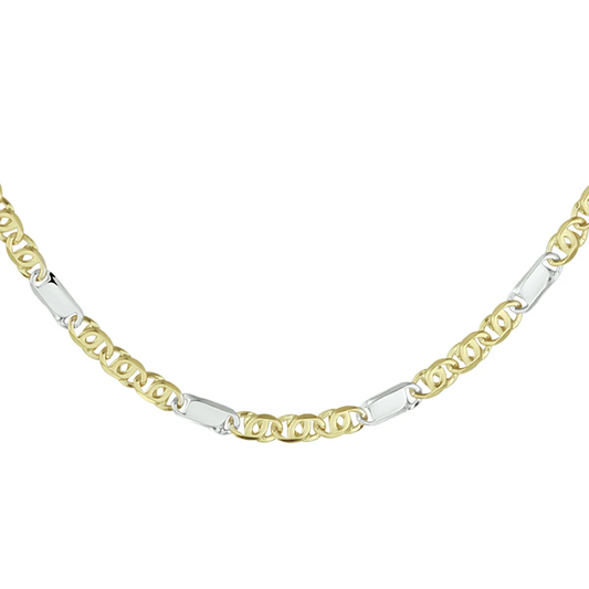 collier valkenoog met tussenstuk 3,7 mm 50 cm 14K bicolor goud geel/wit