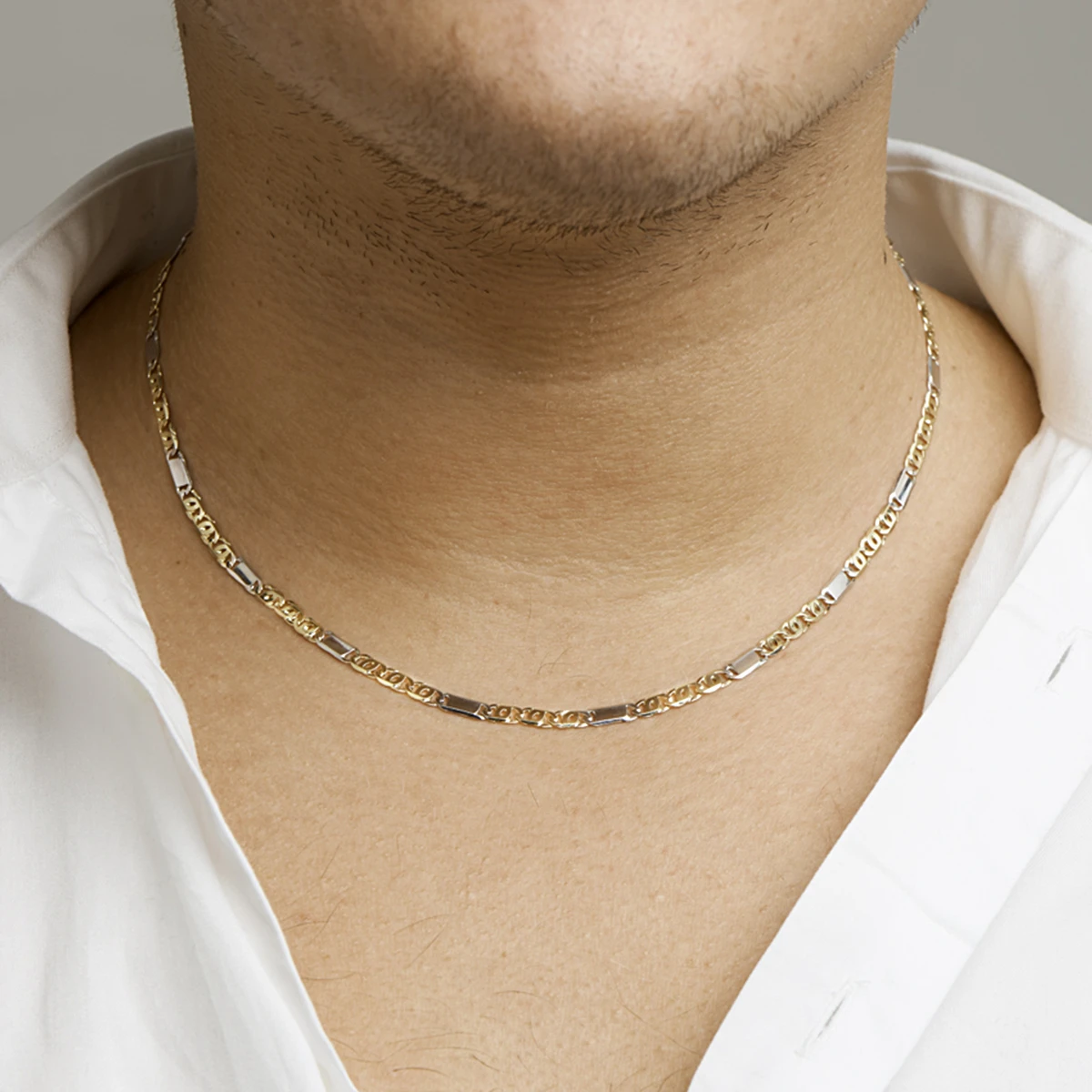 collier valkenoog met tussenstuk 3,7 mm 50 cm 14K bicolor goud geel/wit