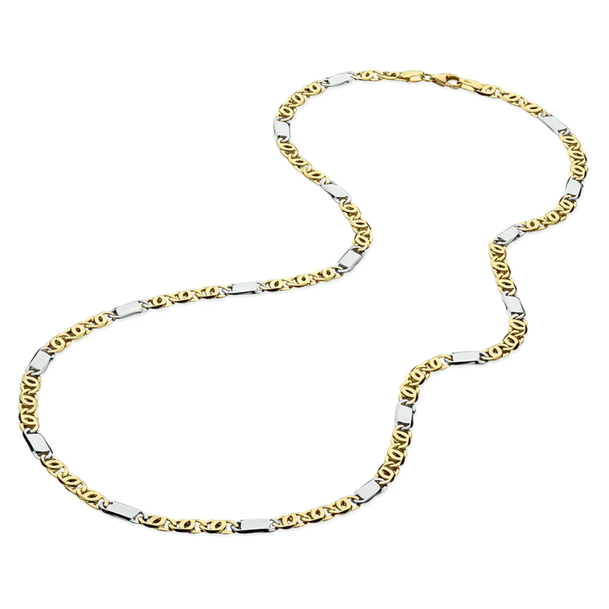 collier valkenoog met tussenstuk 3,7 mm 50 cm 14K bicolor goud geel/wit