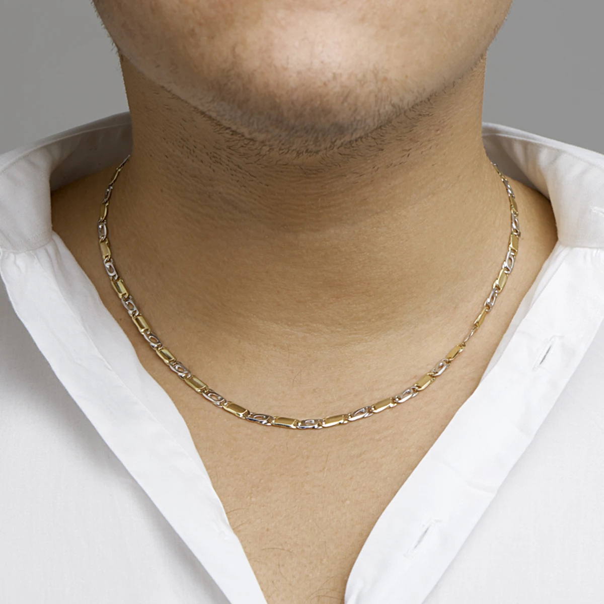 collier valkenoog met tussenstuk 4,2 mm 14K bicolor goud geel/wit
