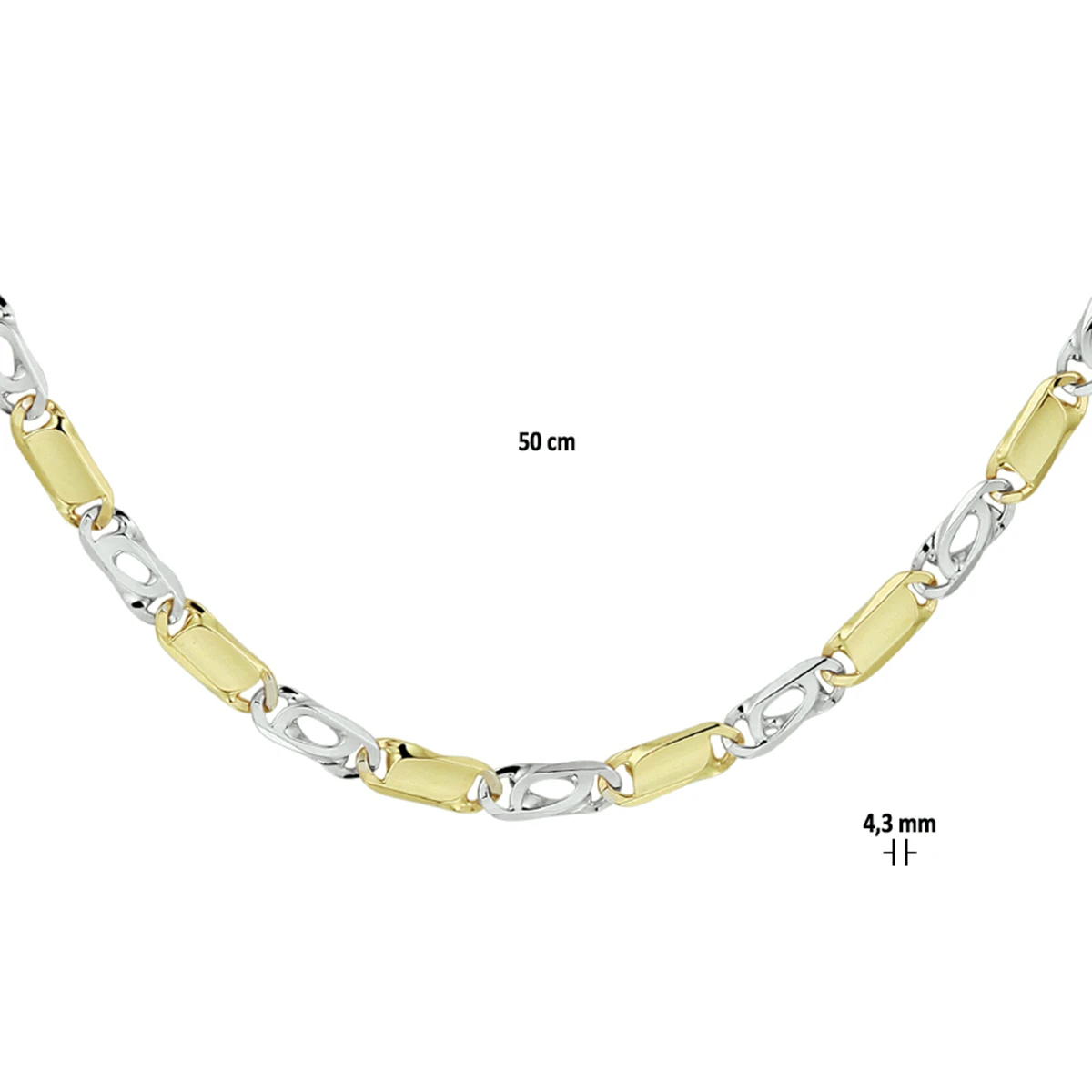collier valkenoog met tussenstuk 4,2 mm 14K bicolor goud geel/wit