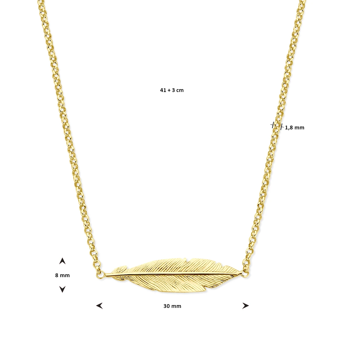 collier veer 41 + 3 cm 1 micron zilver verguld (geel)