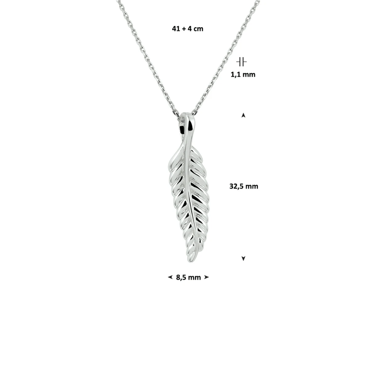 collier veer 41 + 4 cm zilver gerhodineerd