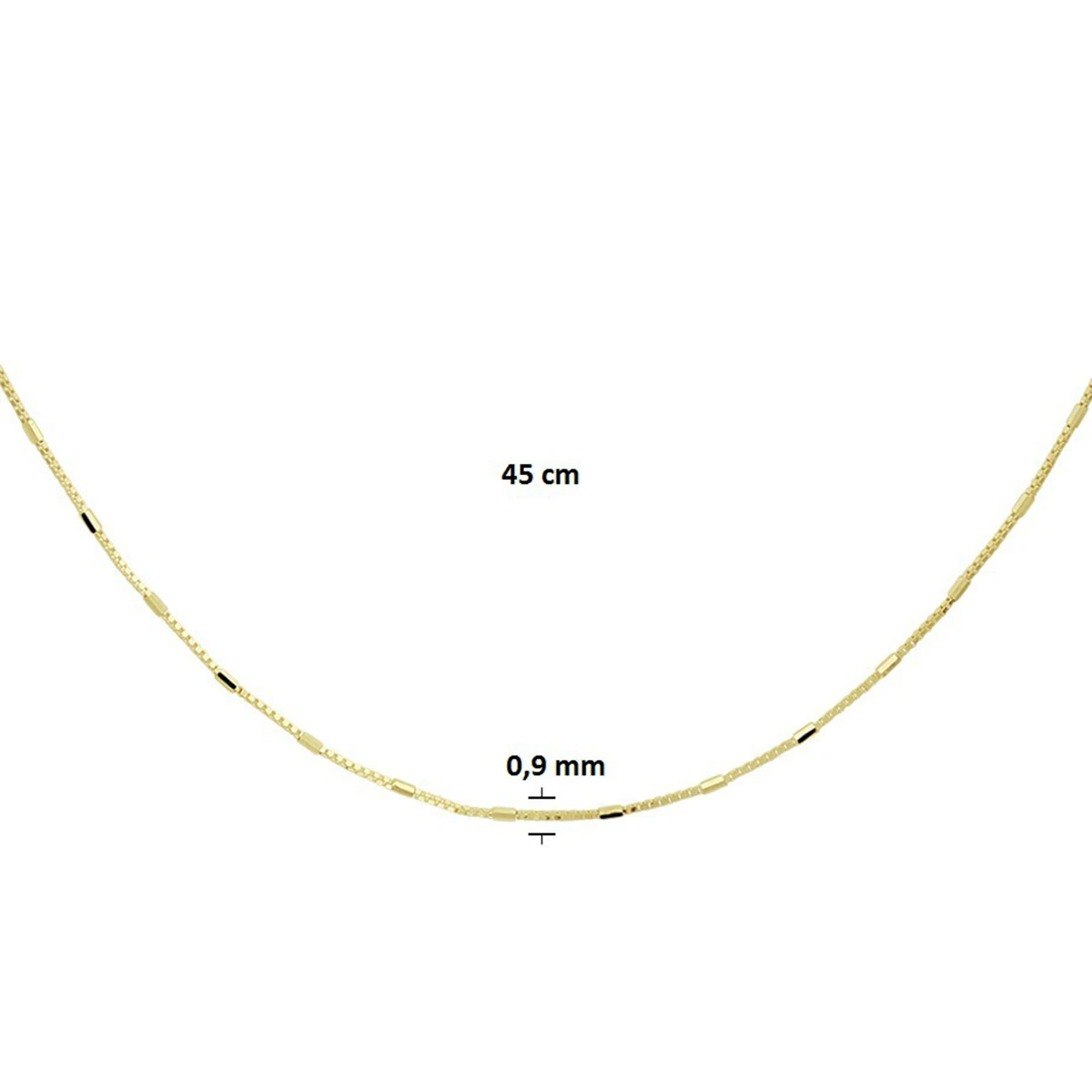 collier venetiaans en staafjes 0,9 mm 45 cm 14K geelgoud