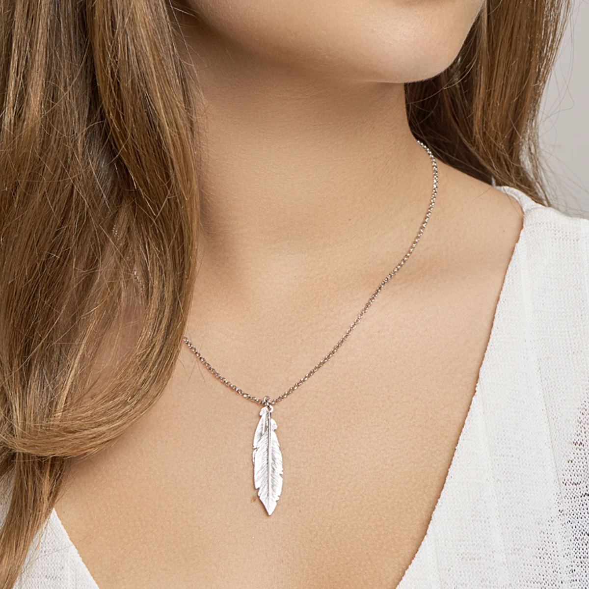 collier veren 41 + 3 cm zilver gerhodineerd