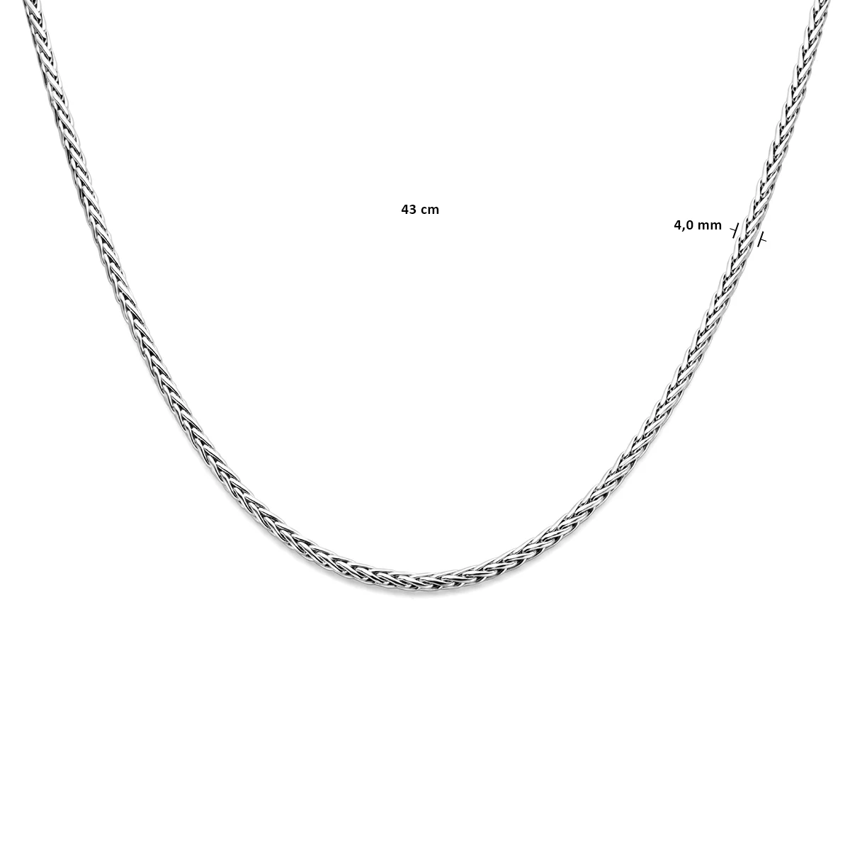 collier vossestaart 4,0 mm 43 cm zilver gerhodineerd