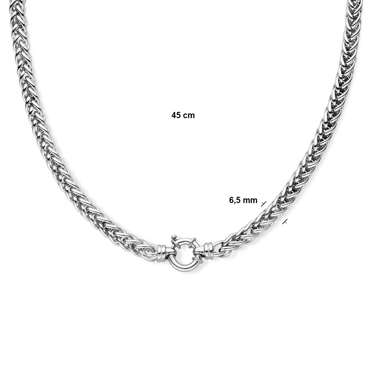 collier vossestaart 6,5 mm met groot veerslot zilver gerhodineerd
