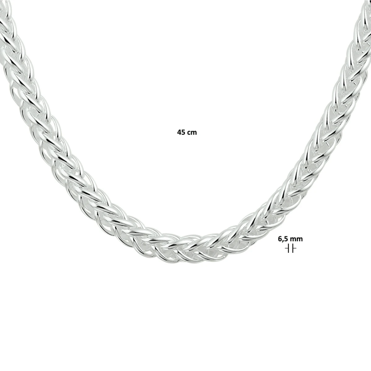 collier vossestaart 6,5 mm met groot veerslot zilver wit