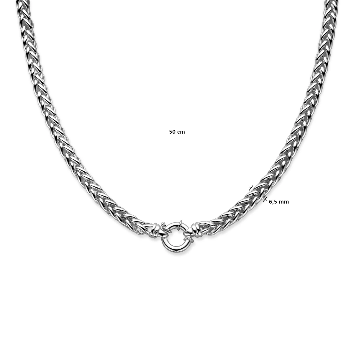 collier vossestaart 6,5 mm met groot veerslot zilver wit