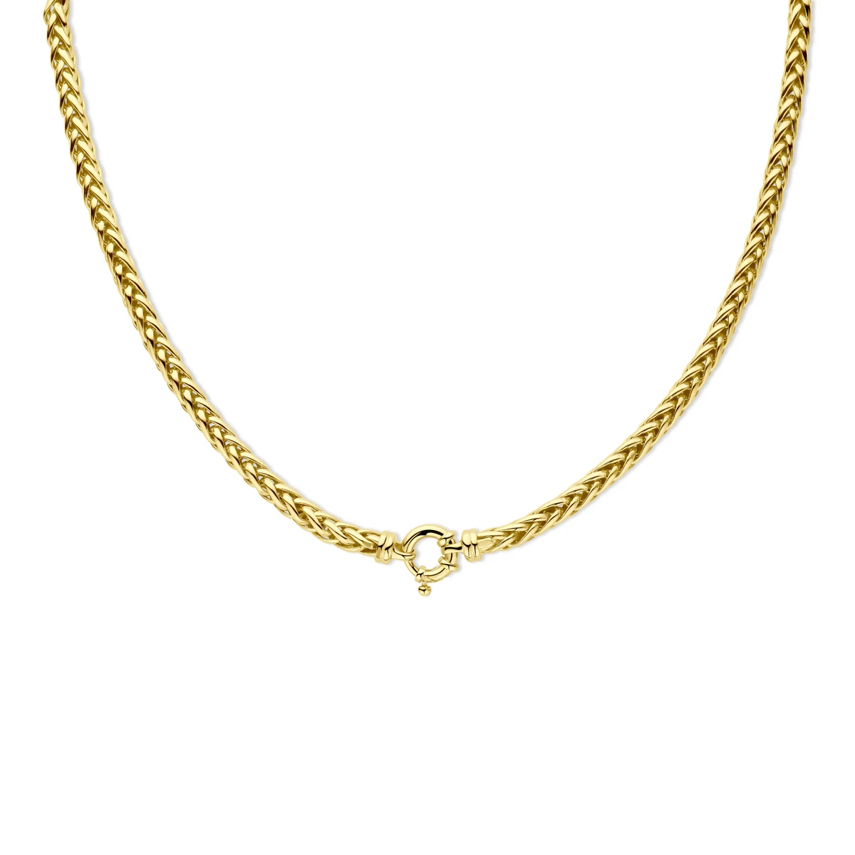 collier vossestaart massief 4,5 mm 45,5 cm met groot veerslot Silgold (geel met zilverkern)