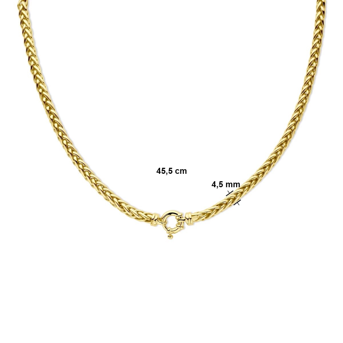 collier vossestaart massief 4,5 mm 45,5 cm met groot veerslot Silgold (geel met zilverkern)