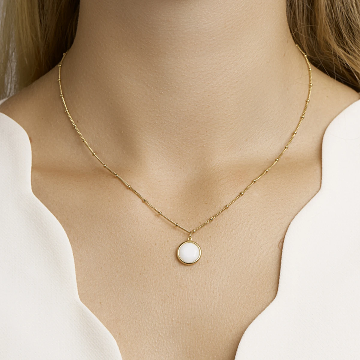 collier wit agaat 40 - 42 - 44 cm zilver verguld (geel)