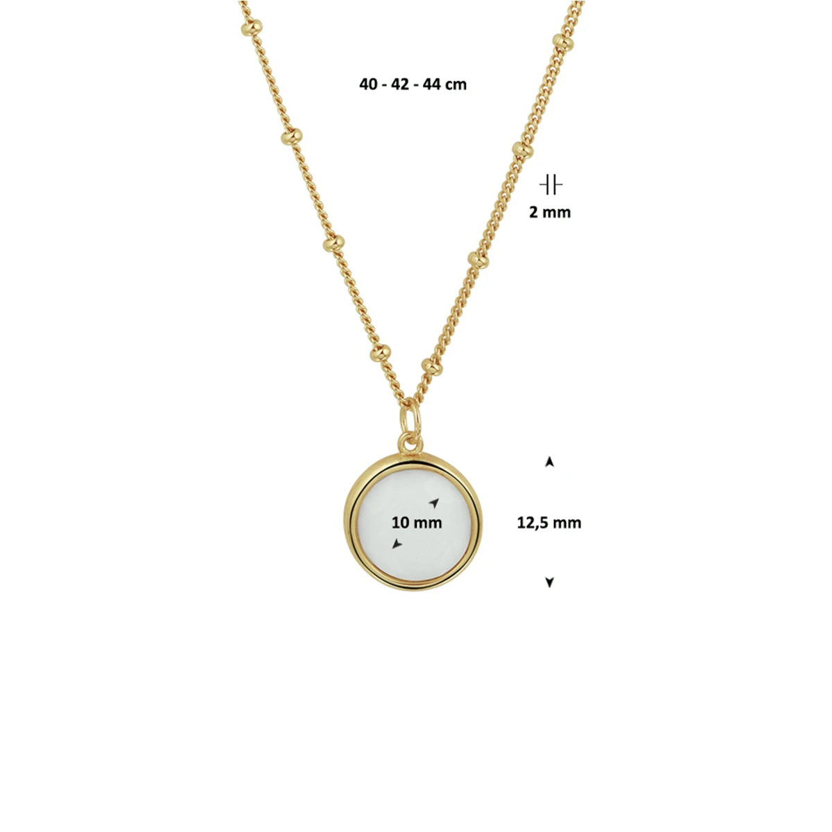 collier wit agaat 40 - 42 - 44 cm zilver verguld (geel)