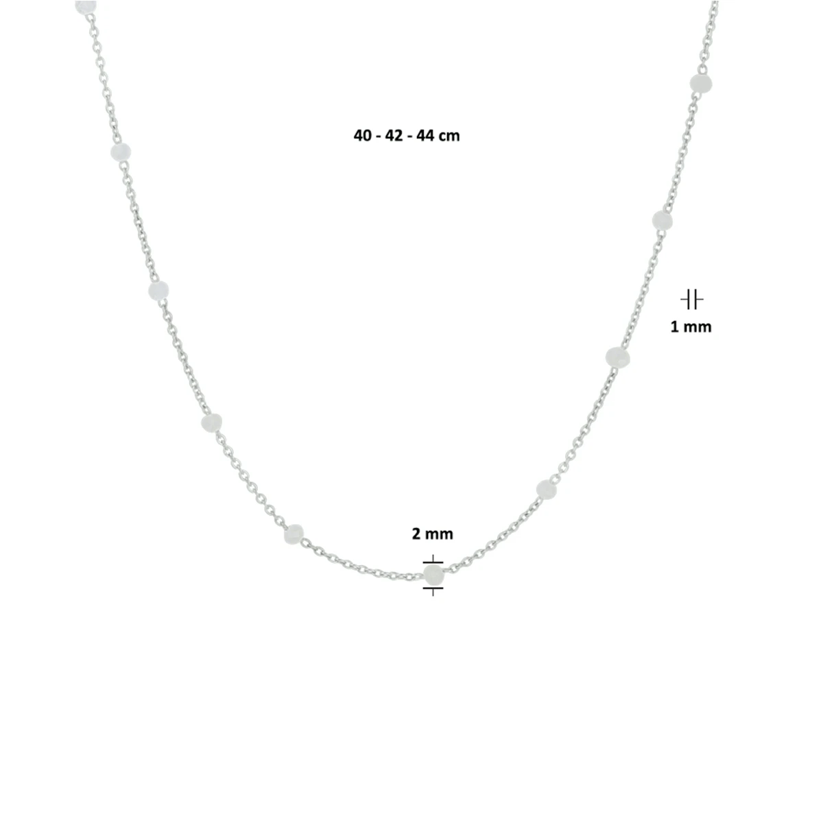 collier wit maansteen 40 - 42 - 44 cm zilver gerhodineerd