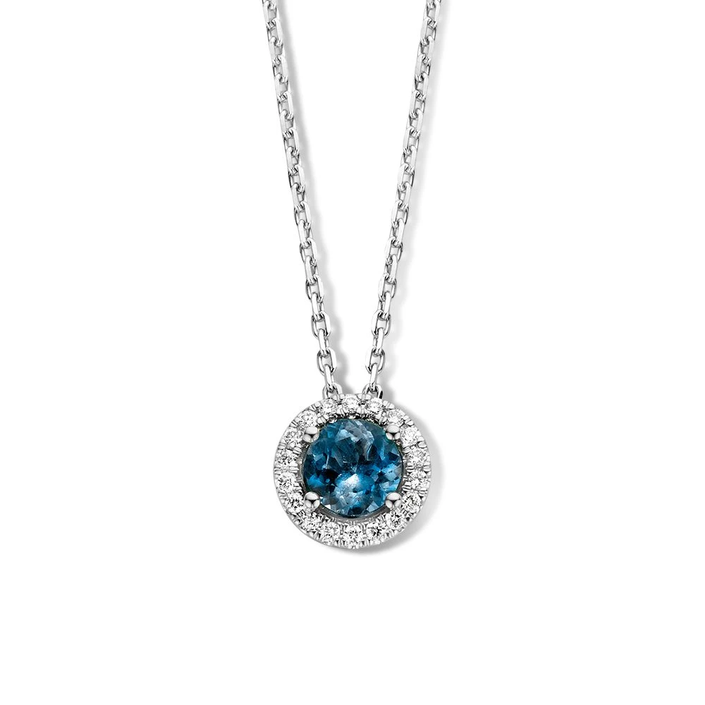 Collier witgoud briljant+london blue topaz