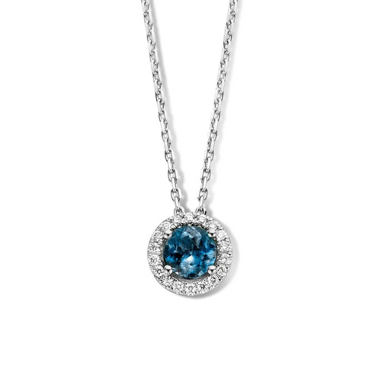 Collier witgoud briljant+london blue topaz