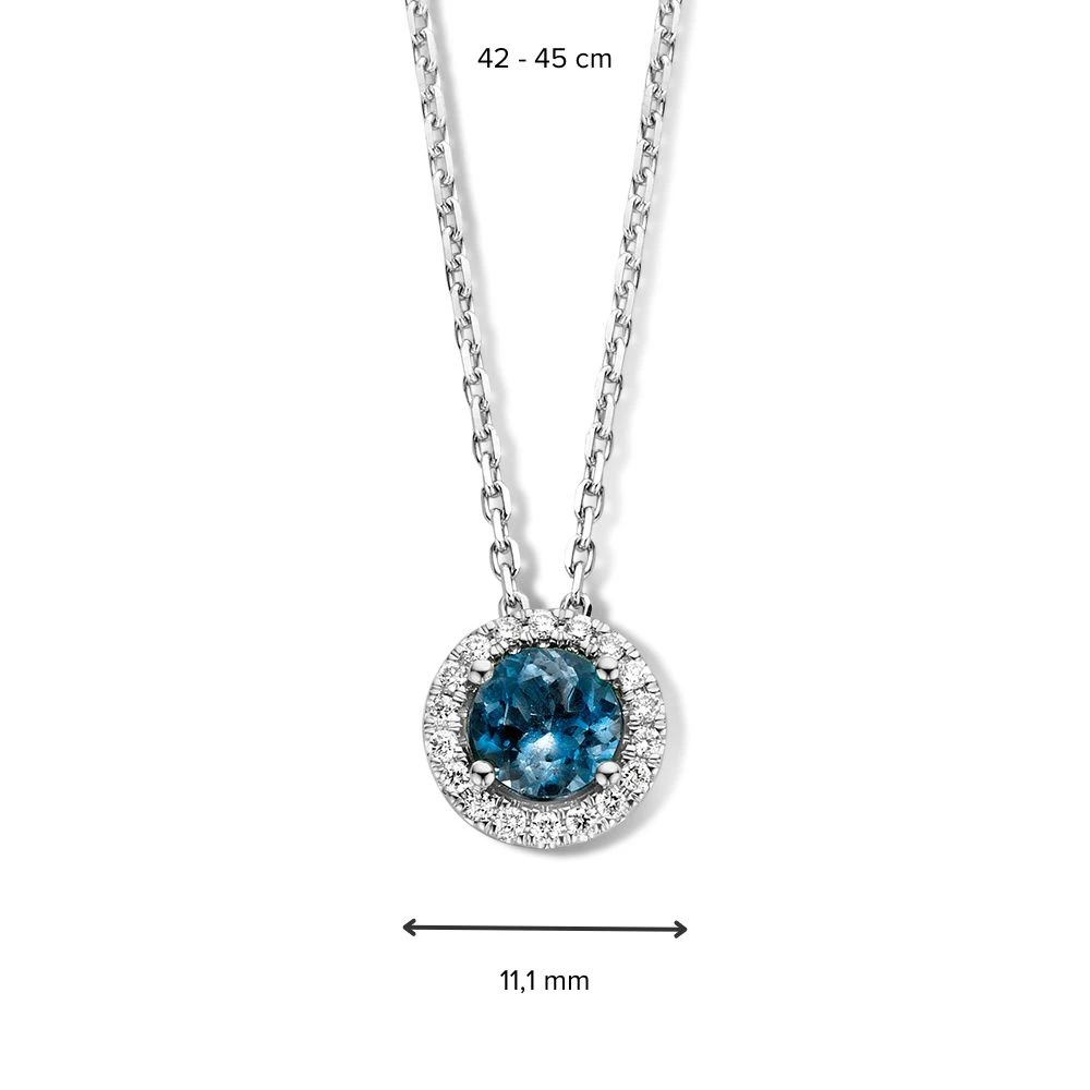Collier witgoud briljant+london blue topaz