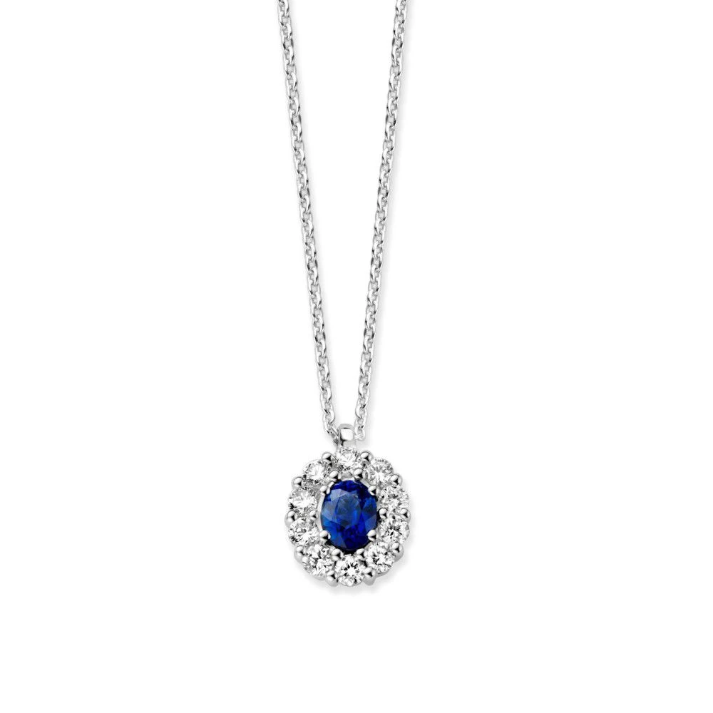 Collier witgoud briljant+saffier