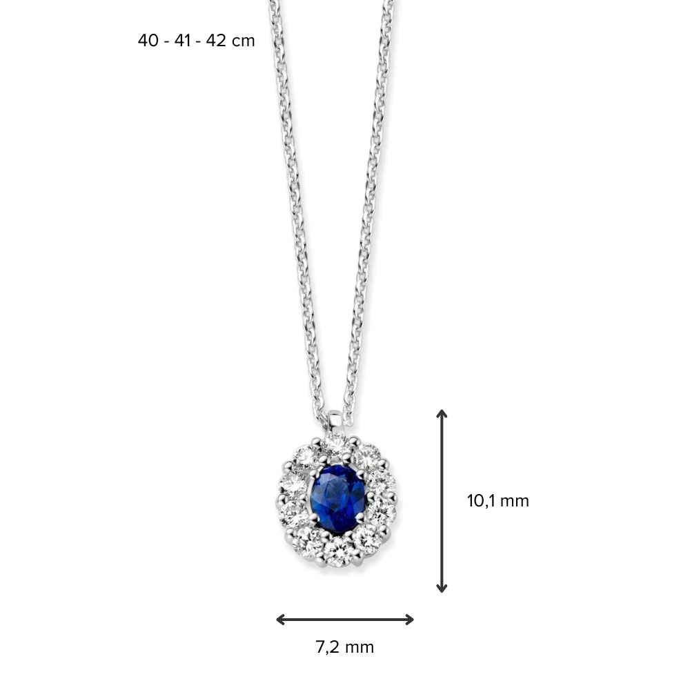 Collier witgoud briljant+saffier