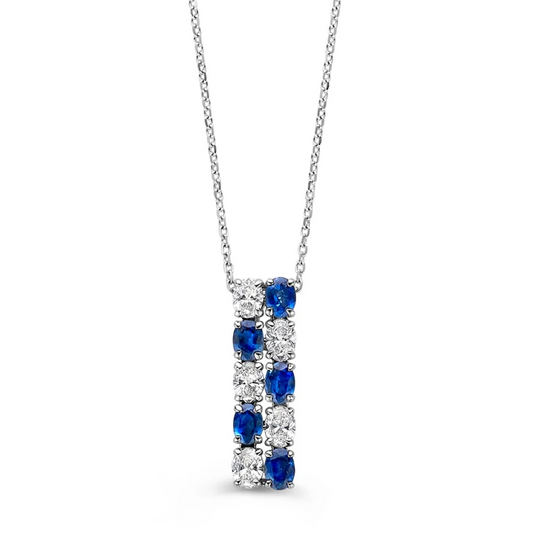 Collier witgoud briljant+saffier