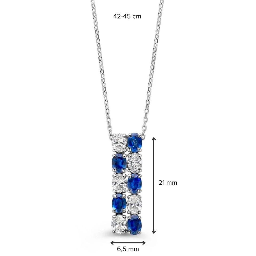 Collier witgoud briljant+saffier