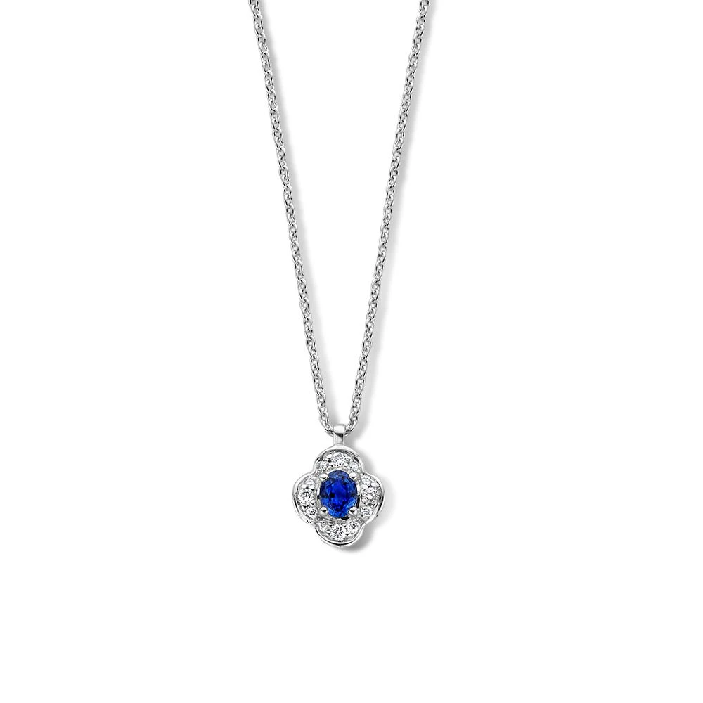 Collier witgoud briljant+saffier