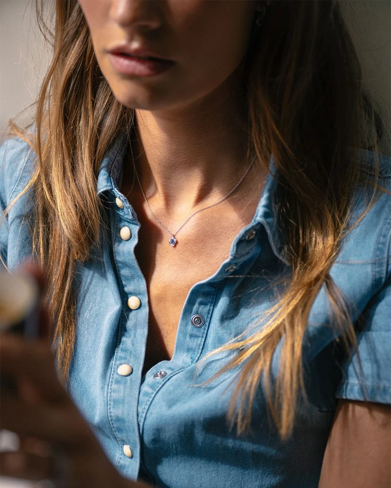 Collier witgoud briljant+saffier
