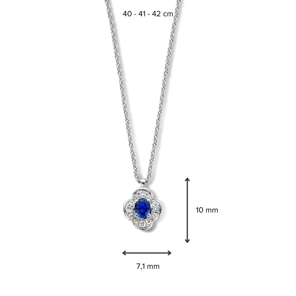 Collier witgoud briljant+saffier