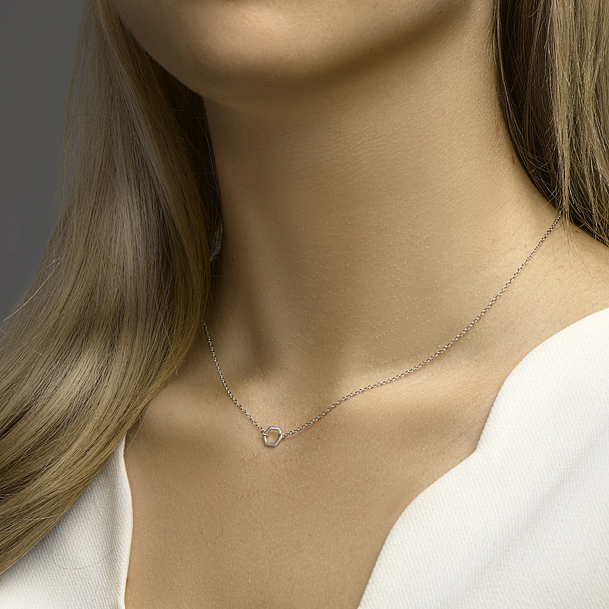 collier zeshoek 40 - 42 - 44 cm zilver gerhodineerd