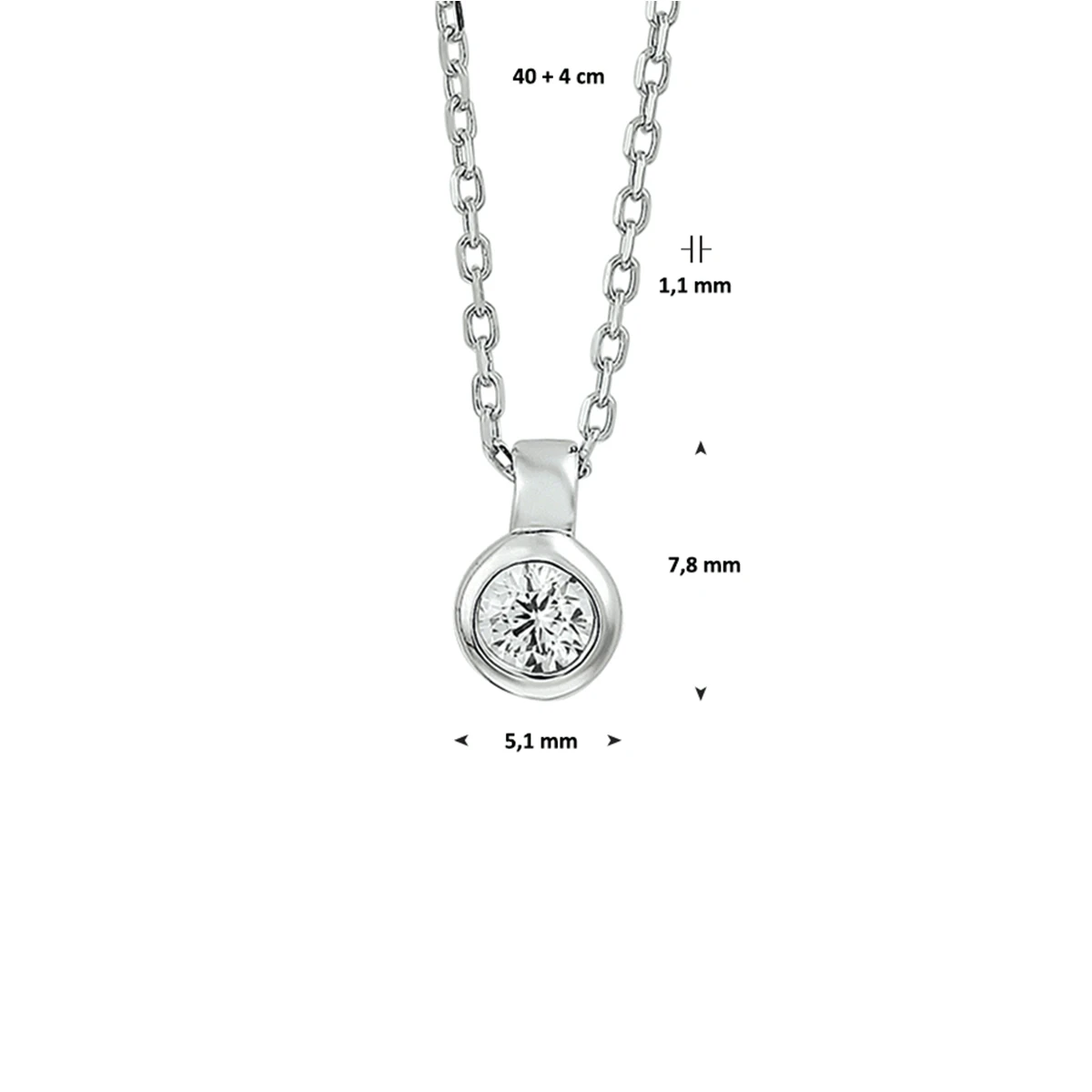 collier zirkonia 40 + 4 cm zilver gerhodineerd