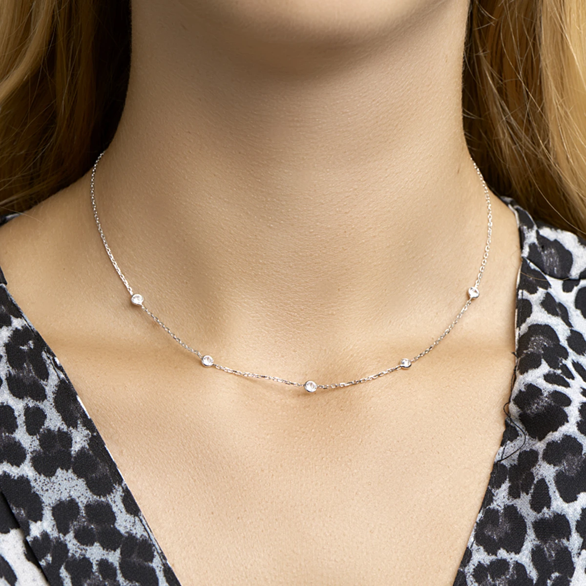 collier zirkonia 40 + 4 cm zilver gerhodineerd