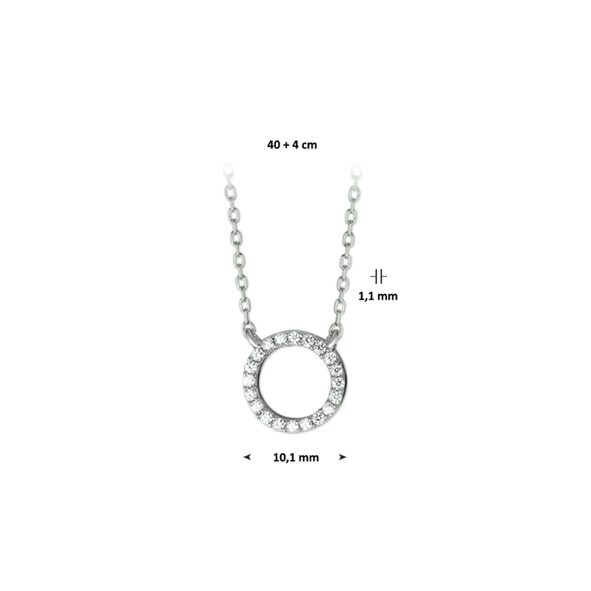 collier zirkonia 40 + 4 cm zilver gerhodineerd