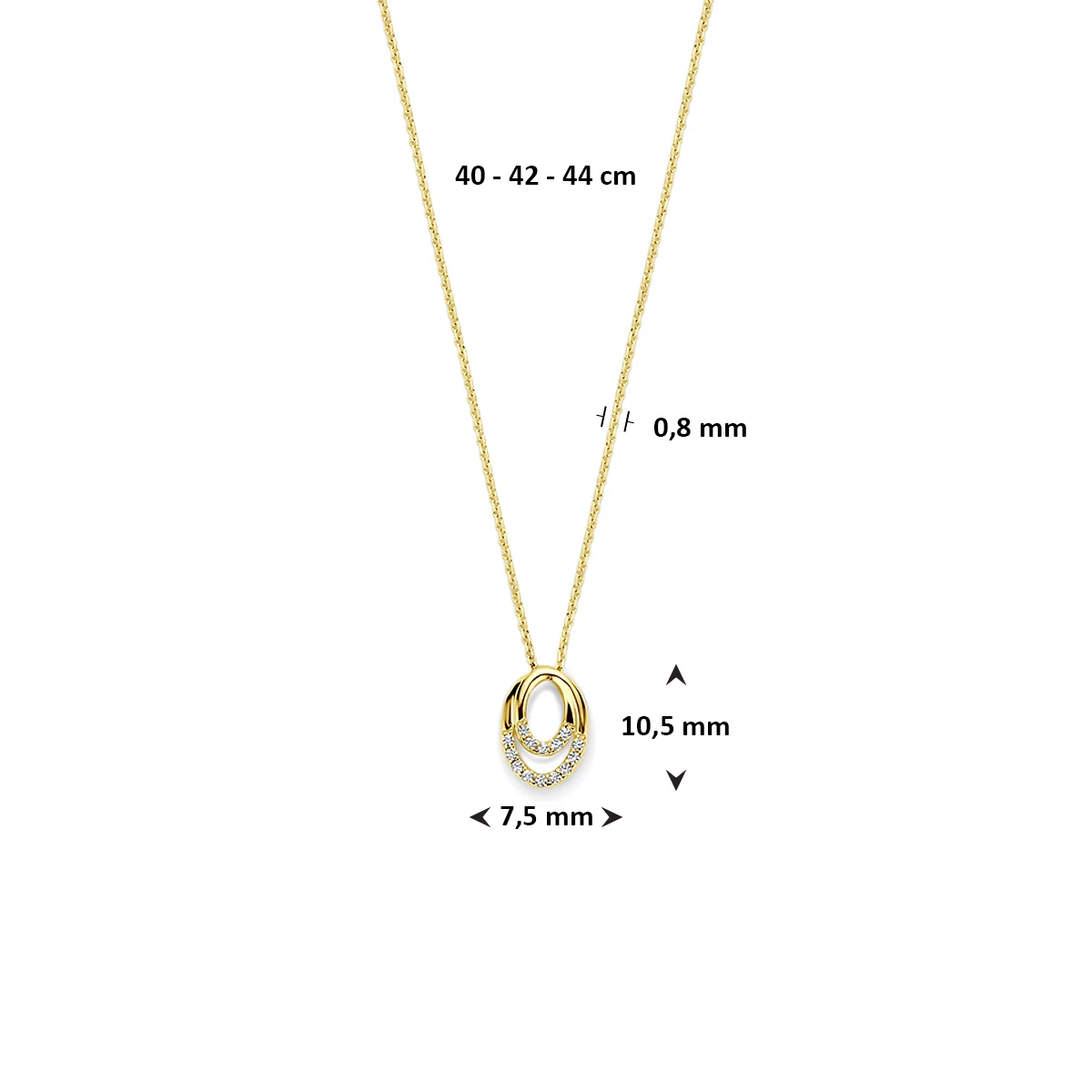collier zirkonia 40 - 42 - 44 cm 14K geelgoud