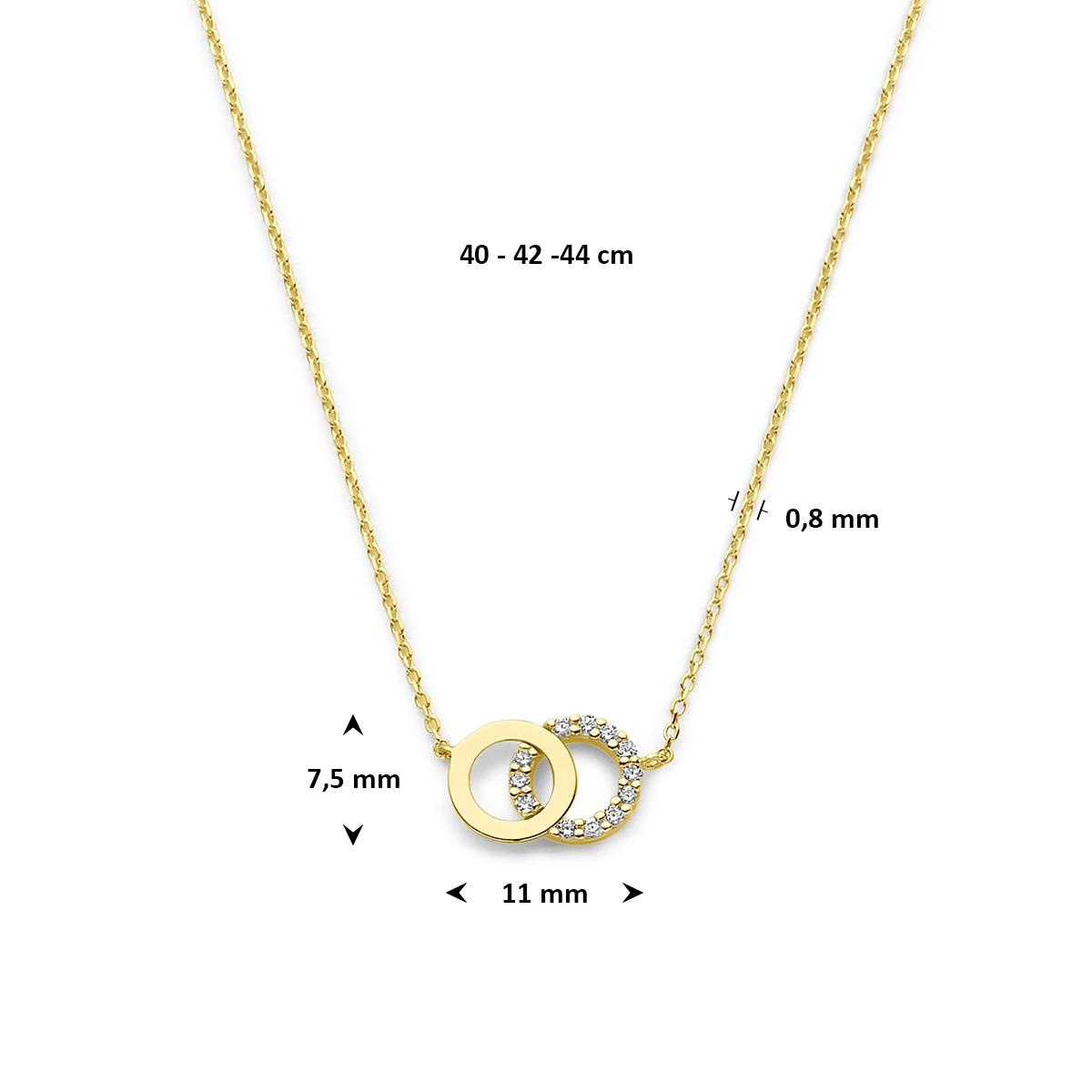 collier zirkonia 40 - 42 - 44 cm 14K geelgoud