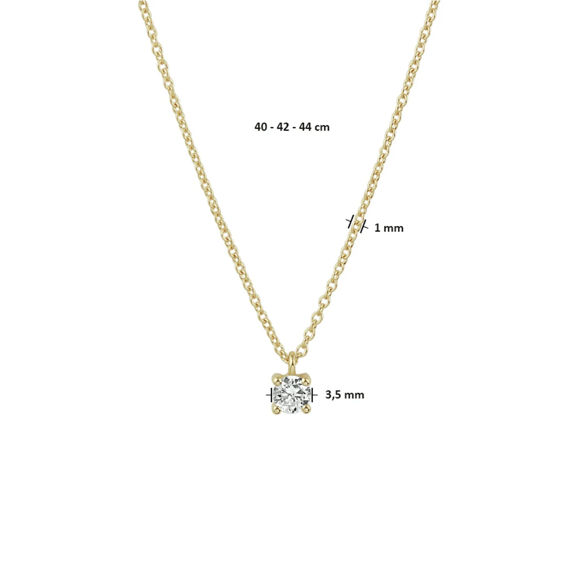 collier zirkonia 40 - 42 - 44 cm 14K geelgoud