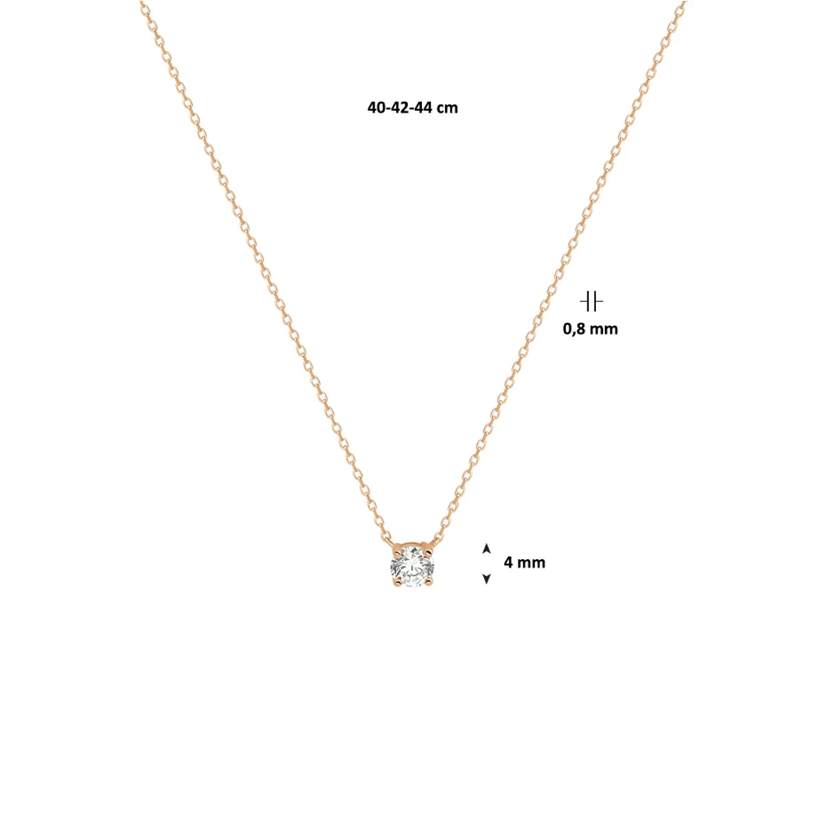 collier zirkonia 40 - 42 - 44 cm 14K roségoud