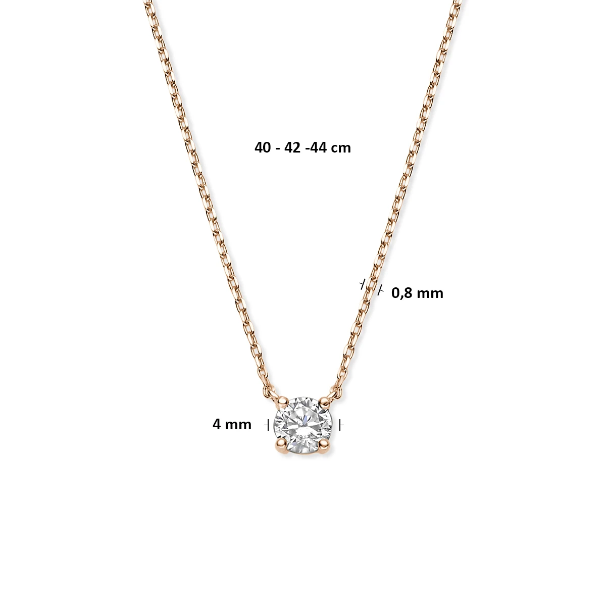 collier zirkonia 40 - 42 - 44 cm 14K roségoud