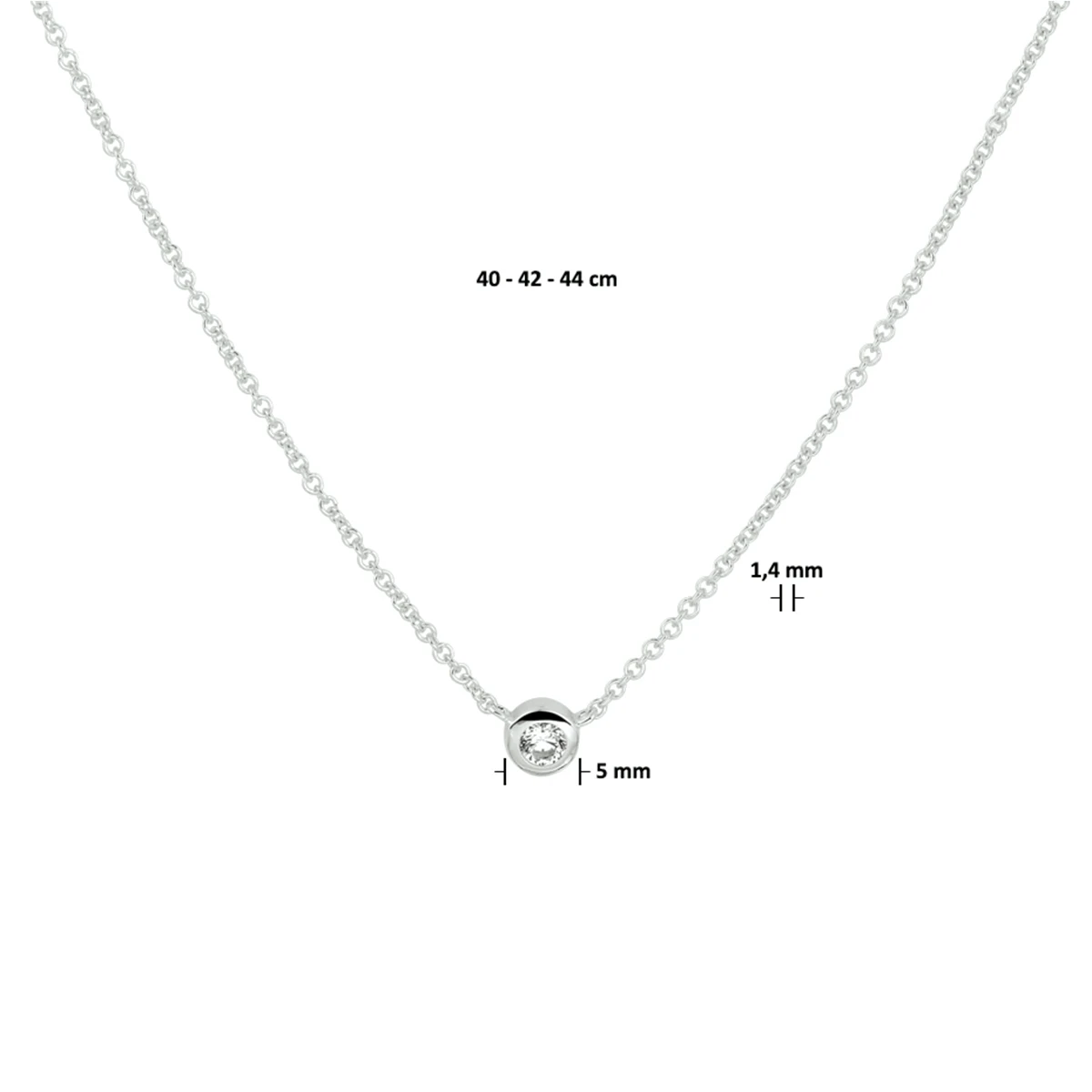 collier zirkonia 40 - 42 - 44 cm zilver gerhodineerd